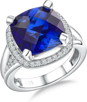 Cushion/Emerald Cut Engagement Rings for Women and Men, 925 Sterling Silver Sapphire/Ruby/Emerald &Cubic Zirconia Gemstone Ring Cocktail Party Birthday Jewelry