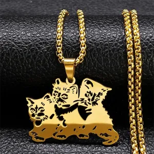 Cute Animal Pet Cat Necklace for Women Stainless Steel Gold Color Chain Necklaces