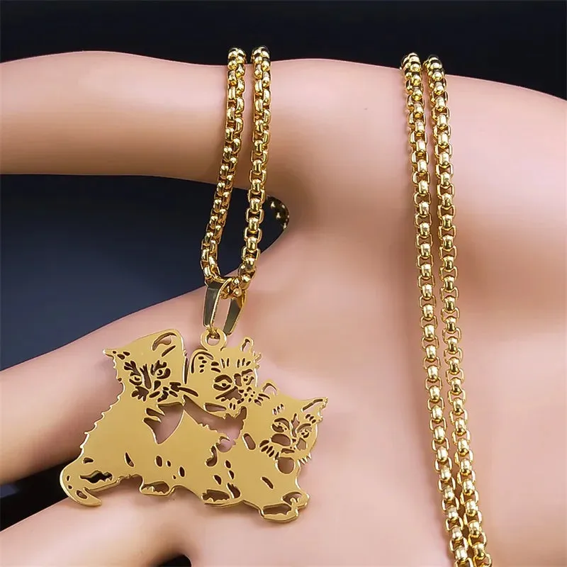 Cute Animal Pet Cat Necklace for Women Stainless Steel Gold Color Chain Necklaces