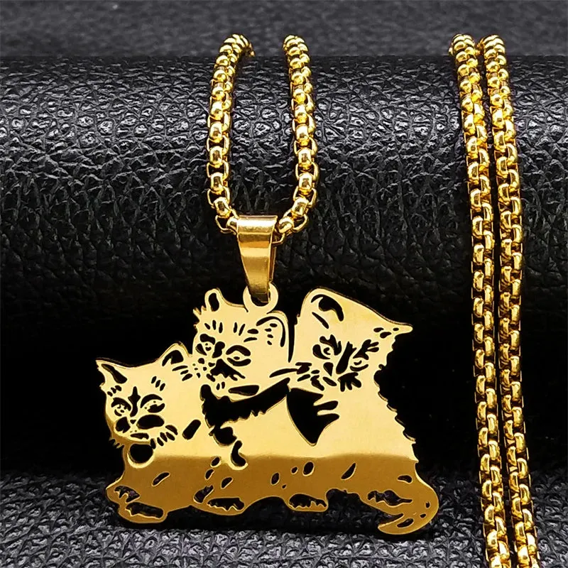 Cute Animal Pet Cat Necklace for Women Stainless Steel Gold Color Chain Necklaces