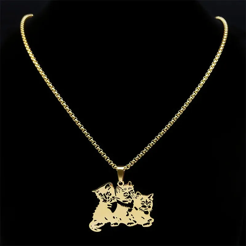 Cute Animal Pet Cat Necklace for Women Stainless Steel Gold Color Chain Necklaces