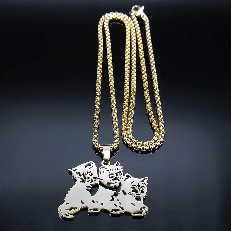 Cute Animal Pet Cat Necklace for Women Stainless Steel Gold Color Chain Necklaces