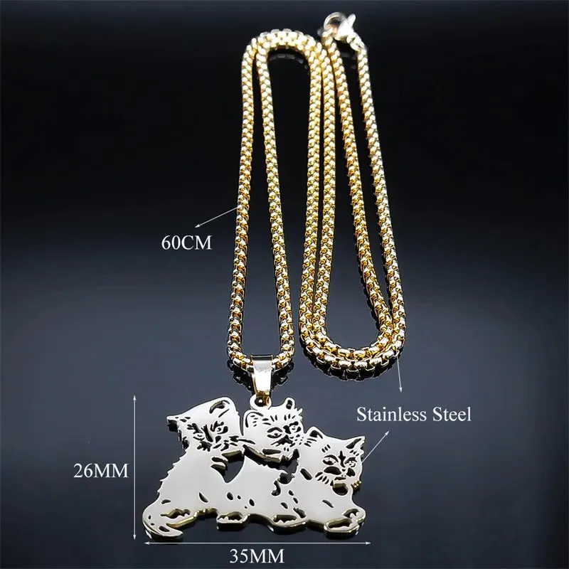 Cute Animal Pet Cat Necklace for Women Stainless Steel Gold Color Chain Necklaces