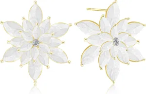 Cute Dainty Enamel Snowflake Stud Earrings for Women Sparkly Crystal 3D Stereoscopic Gold Flower Dangle Drop Earrings Xmas Holiday Christmas