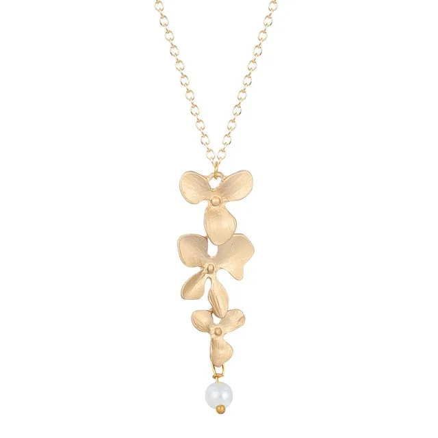 Cxwind Fashion Orchid Flower Pendant Boho Flower Necklace Charm Jewelry For Women Party Dress Accessories Gift