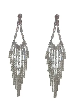 CZ Slv Baguette Tassel Earrings