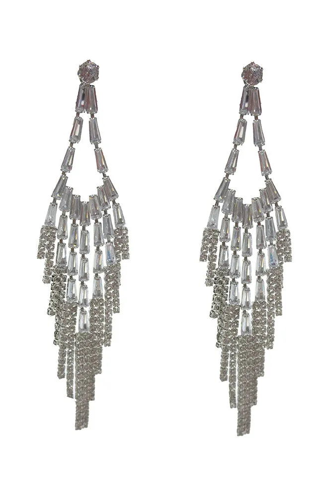 CZ Slv Baguette Tassel Earrings