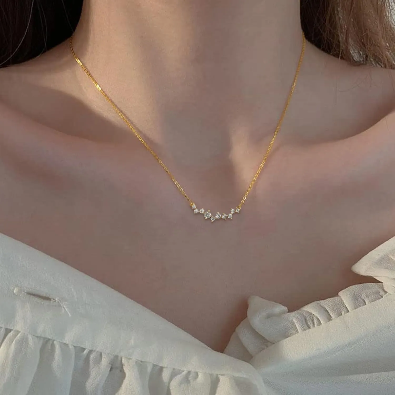 Dainty Diamond Necklace for Women 14K Gold Plated CZ Pendant Necklaces Diamond Solitaire Choker Necklace Birthday Gifts Trendy Wedding Jewelry for Teen Her