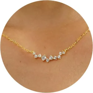 Dainty Diamond Necklace for Women 14K Gold Plated CZ Pendant Necklaces Diamond Solitaire Choker Necklace Birthday Gifts Trendy Wedding Jewelry for Teen Her