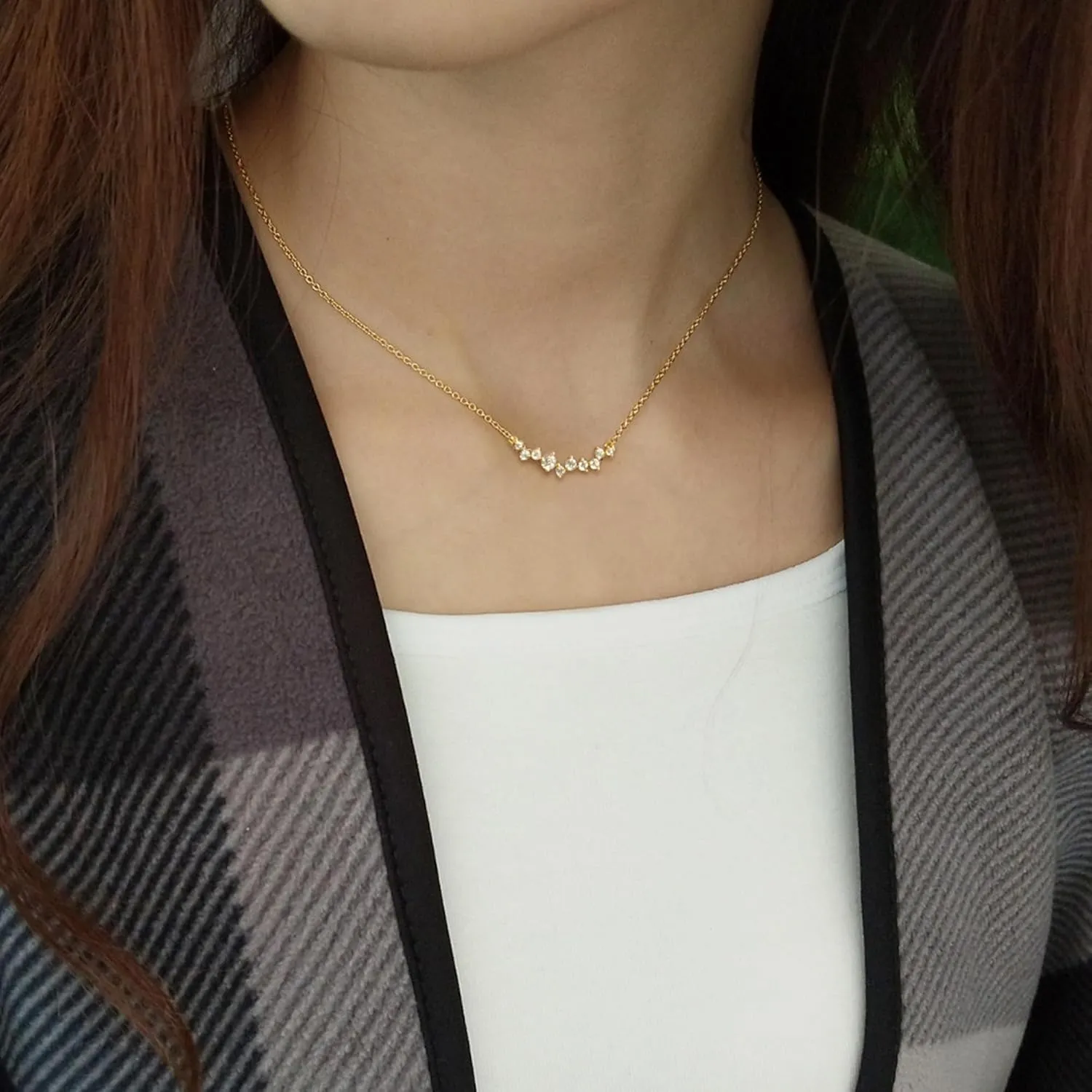 Dainty Diamond Necklace for Women 14K Gold Plated CZ Pendant Necklaces Diamond Solitaire Choker Necklace Birthday Gifts Trendy Wedding Jewelry for Teen Her