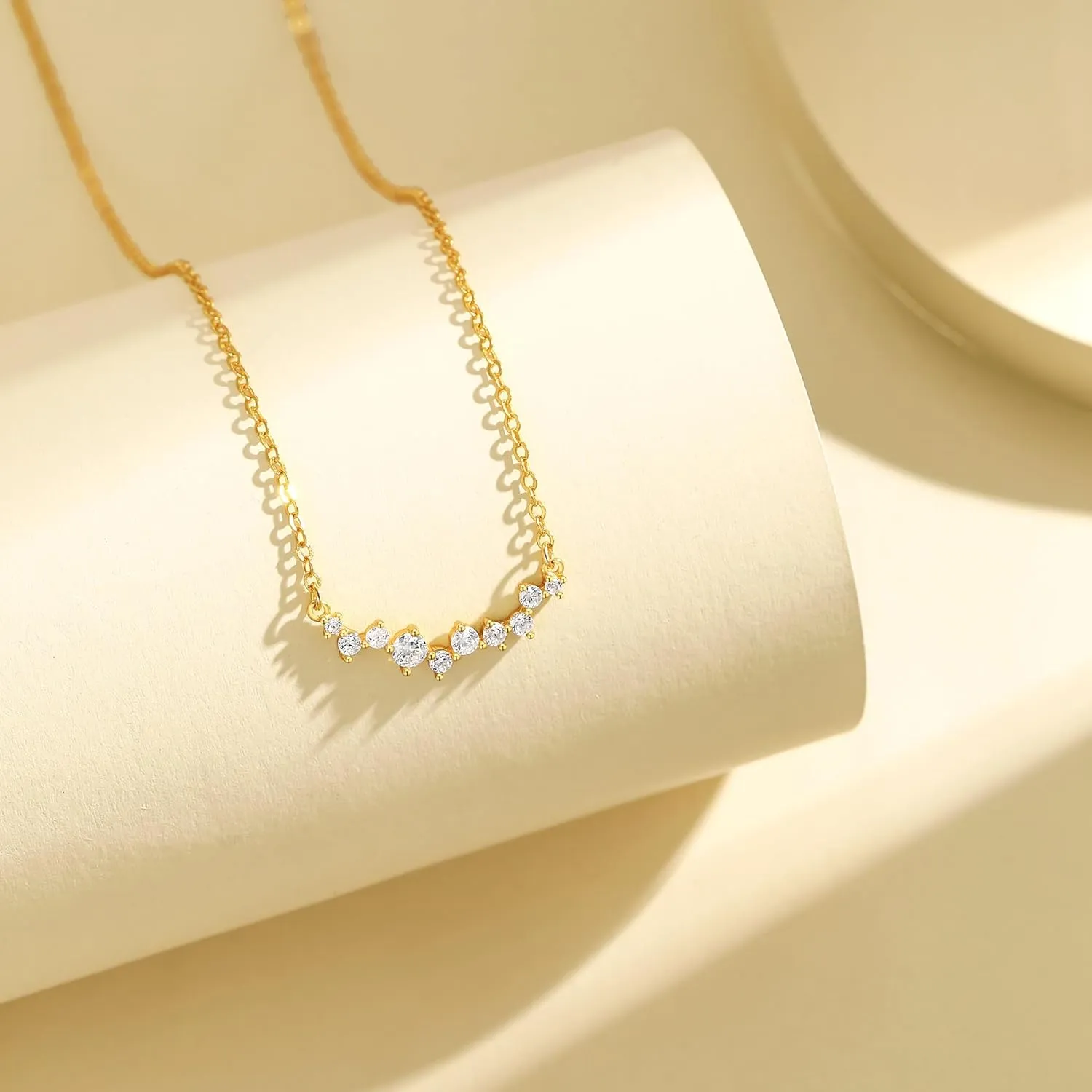 Dainty Diamond Necklace for Women 14K Gold Plated CZ Pendant Necklaces Diamond Solitaire Choker Necklace Birthday Gifts Trendy Wedding Jewelry for Teen Her