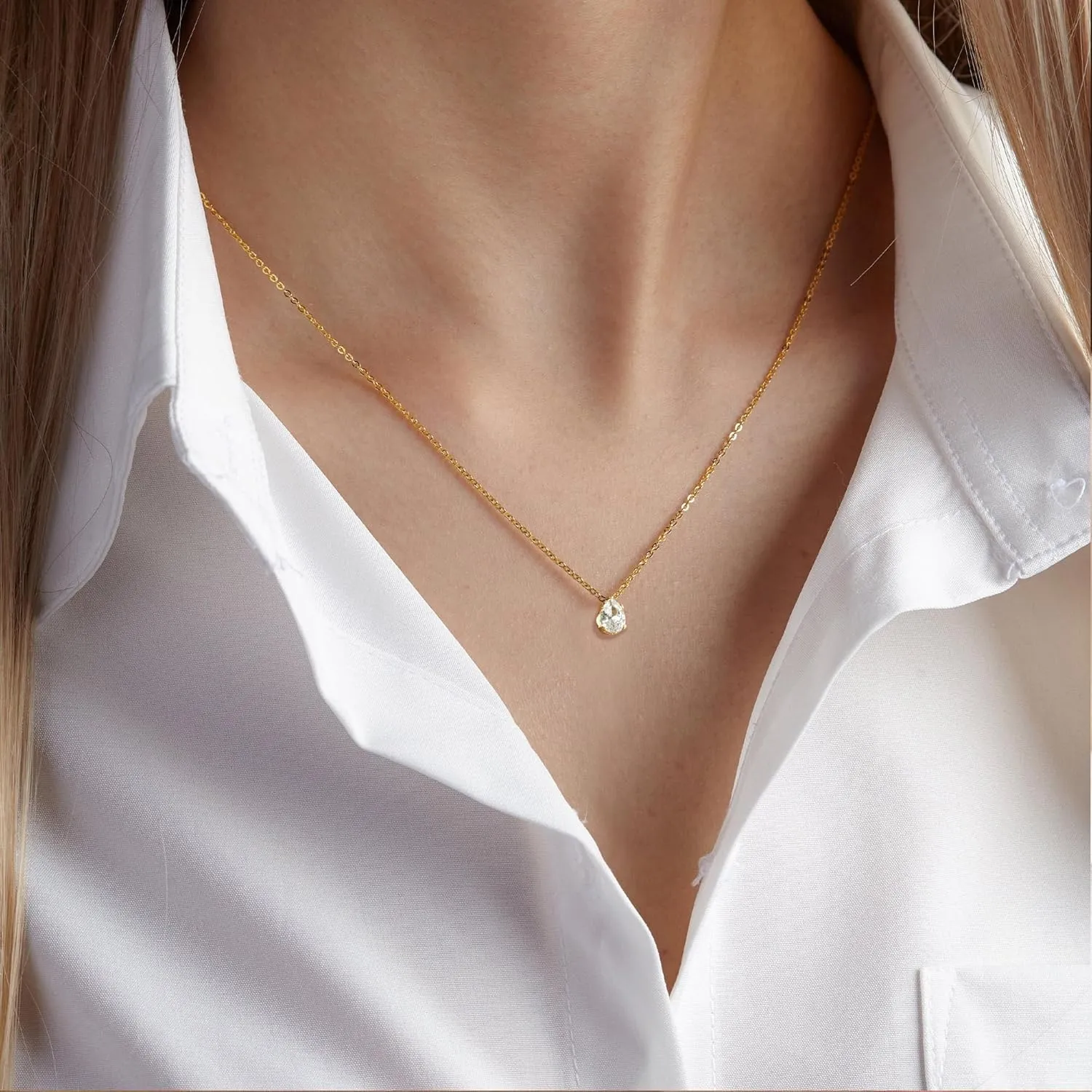 Dainty Diamond Necklace for Women 14K Gold Plated CZ Pendant Necklaces Diamond Solitaire Choker Necklace Birthday Gifts Trendy Wedding Jewelry for Teen Her