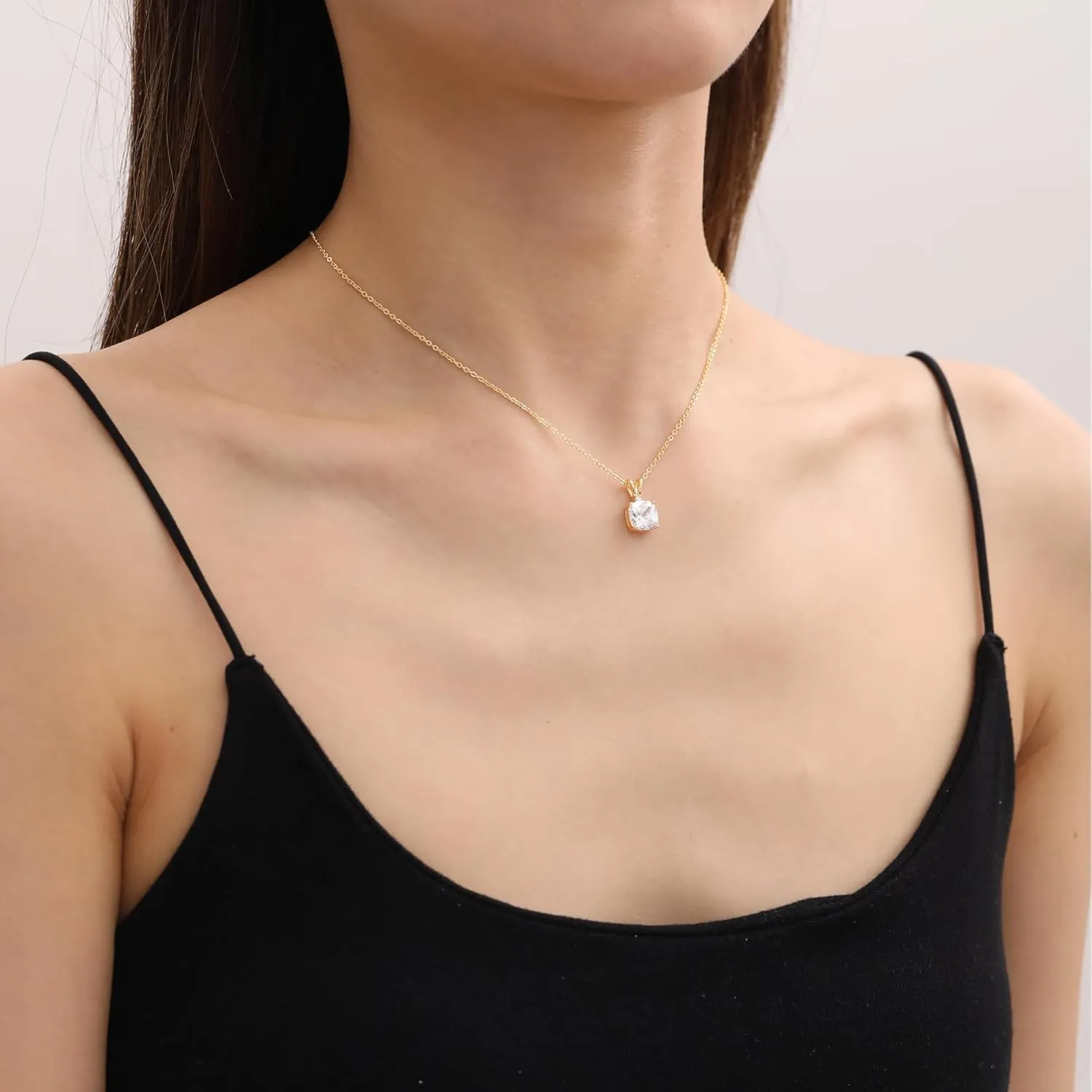 Dainty Diamond Necklace for Women 14K Gold Plated CZ Pendant Necklaces Diamond Solitaire Choker Necklace Birthday Gifts Trendy Wedding Jewelry for Teen Her