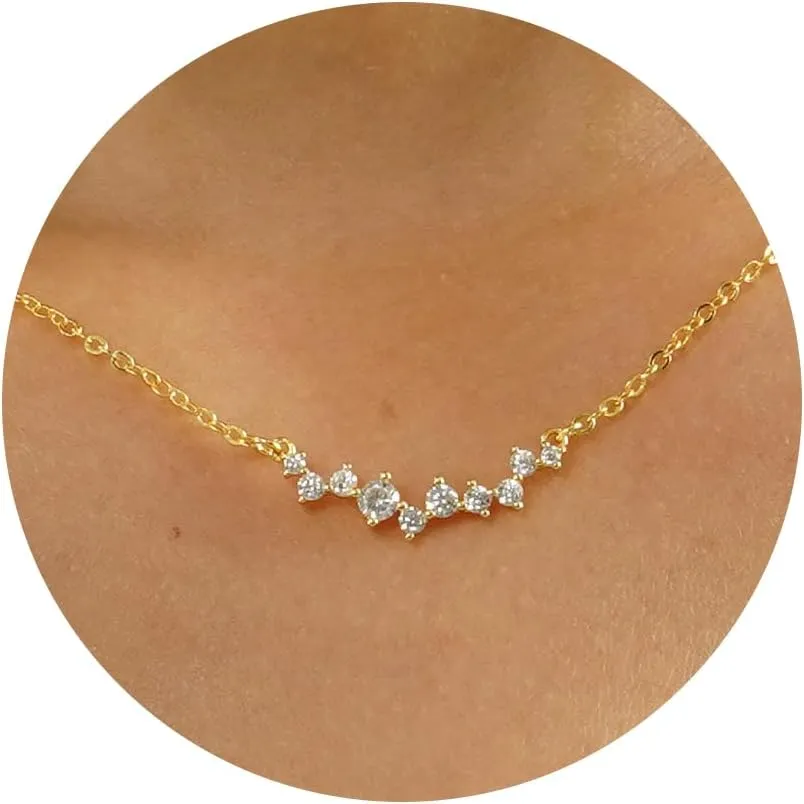 Dainty Diamond Necklace for Women 14K Gold Plated CZ Pendant Necklaces Diamond Solitaire Choker Necklace Birthday Gifts Trendy Wedding Jewelry for Teen Her