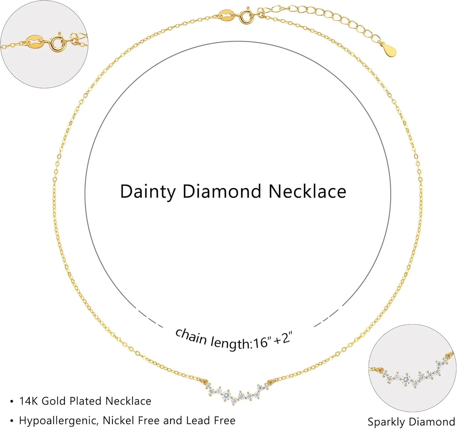 Dainty Diamond Necklace for Women 14K Gold Plated CZ Pendant Necklaces Diamond Solitaire Choker Necklace Birthday Gifts Trendy Wedding Jewelry for Teen Her