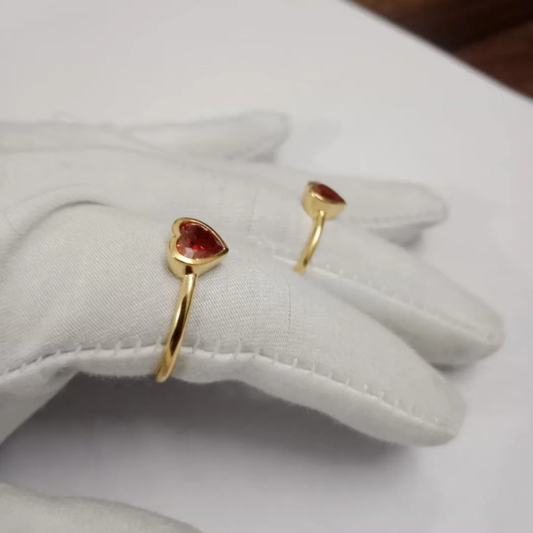 Dainty Gold Silver Rings for Women Non Tarnish Stackable Thin Gold Plated Ring Natural Red Garnet Heart Shape Gemstone, Handmade Engagement, Christmas, Wedding Ring