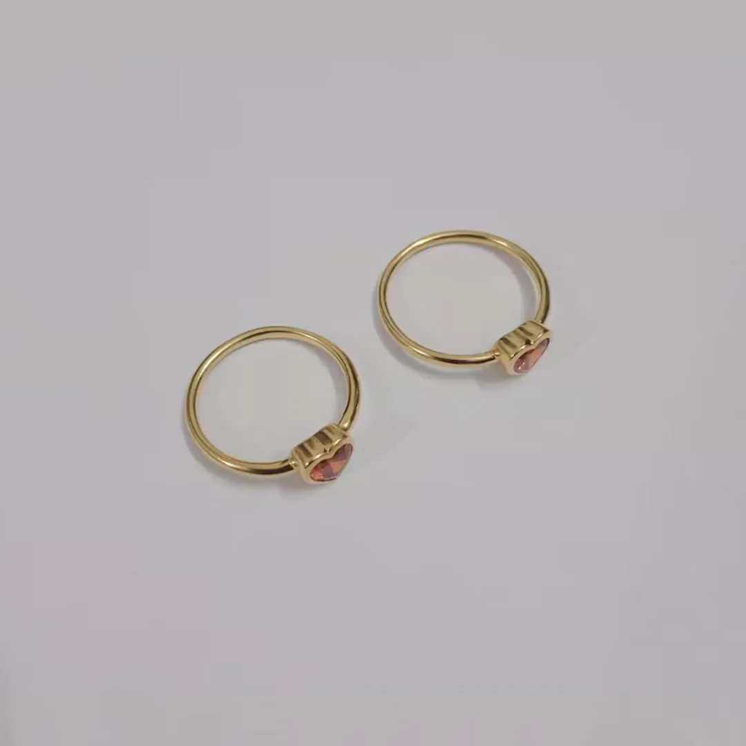 Dainty Gold Silver Rings for Women Non Tarnish Stackable Thin Gold Plated Ring Natural Red Garnet Heart Shape Gemstone, Handmade Engagement, Christmas, Wedding Ring