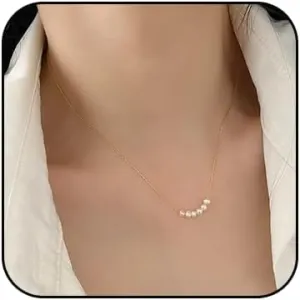 Dainty Pearl Necklace for Women Girls 18K Gold Plated Pearl Choker Necklace Multilayer White Freshwater Pearl Pendant Necklace Simple Bridesmaid Jewelry Gifts