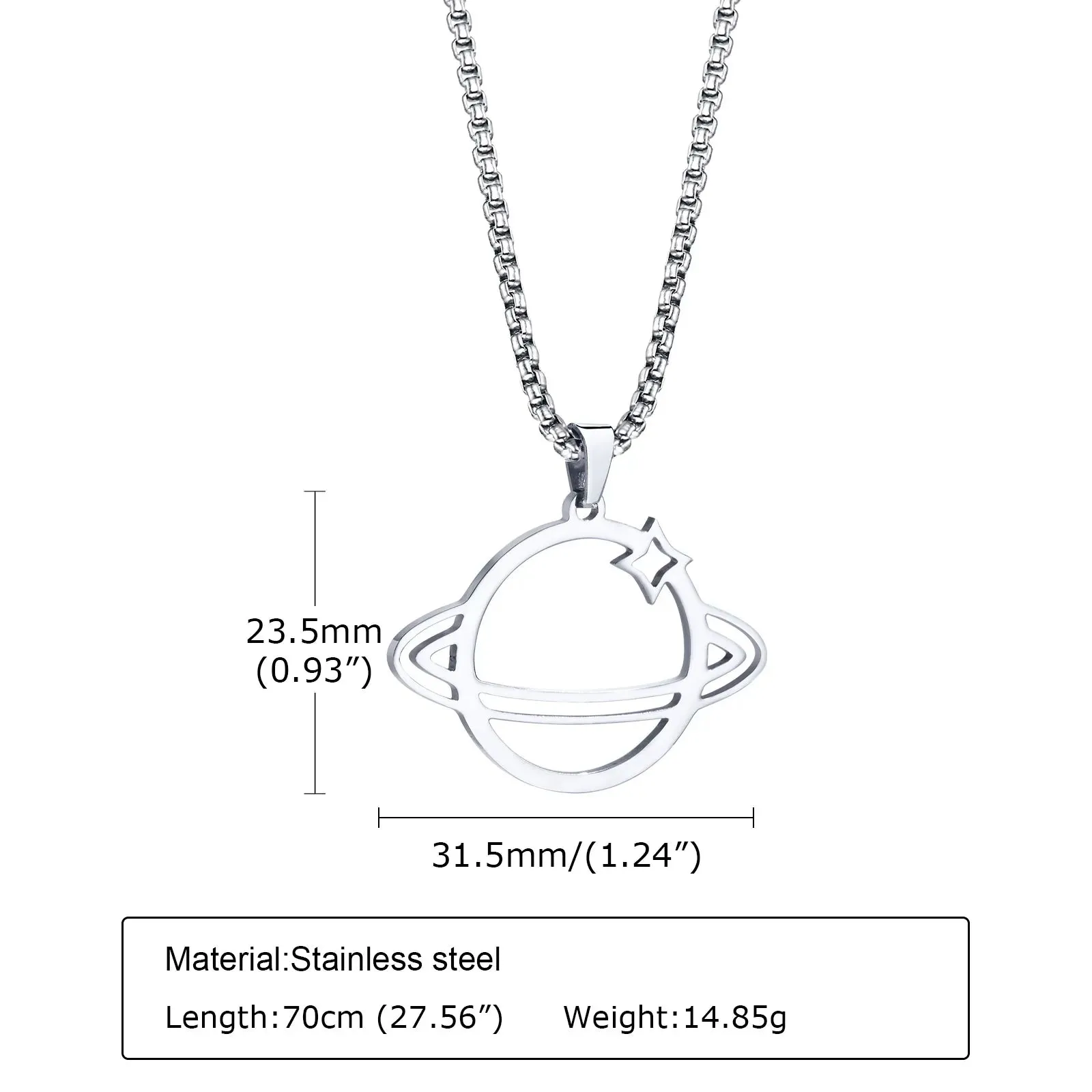 Dainty Saturn Necklace, Stainless Steel Planet Necklace