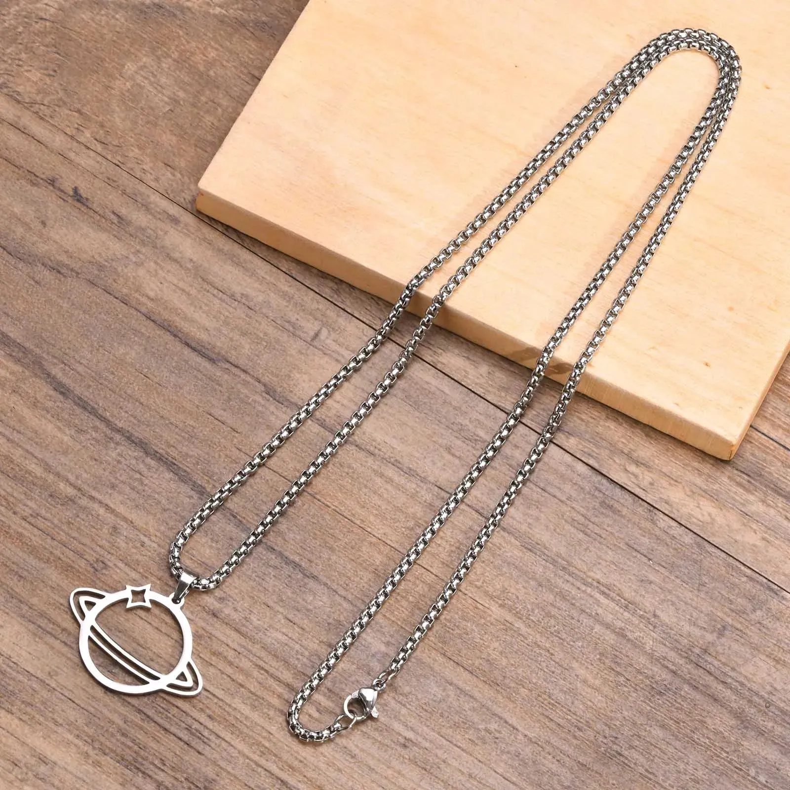 Dainty Saturn Necklace, Stainless Steel Planet Necklace