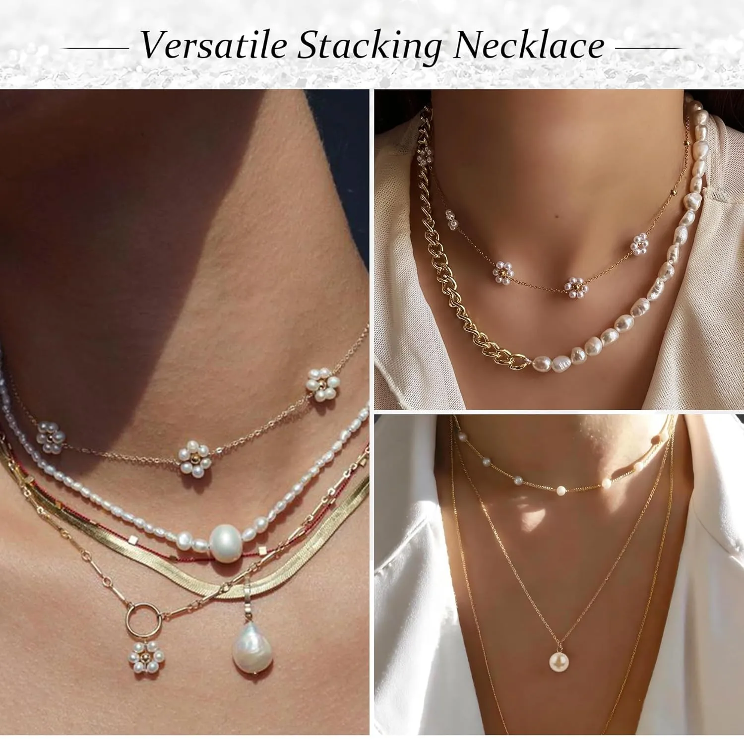 Daisy Necklace for Women Layered Pearl Necklace Set, 14k Gold Flower Necklaces as Summer Jewelry, Pretty Pearl Choker Pendant Necklace as Trendy Gold Necklace Beach Gifts for Daughter