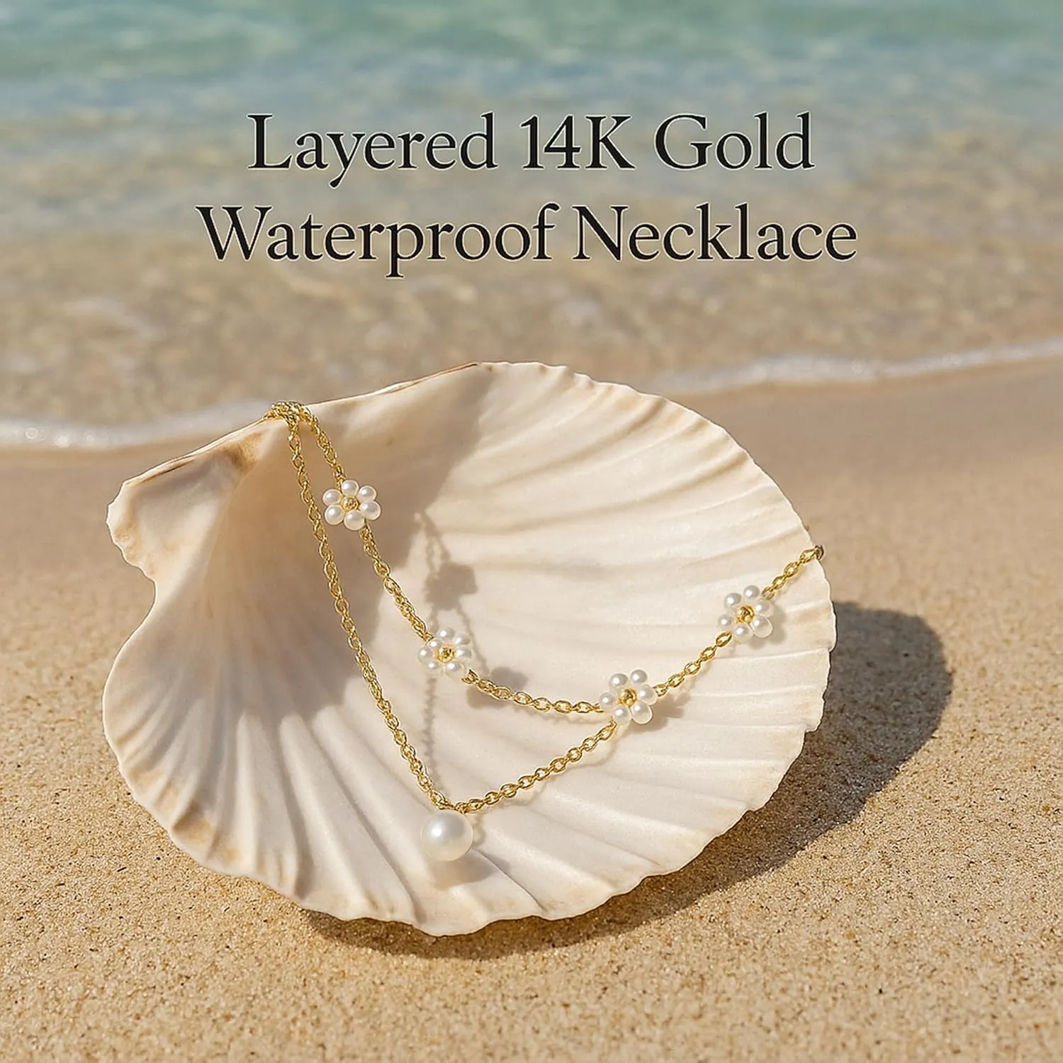 Daisy Necklace for Women Layered Pearl Necklace Set, 14k Gold Flower Necklaces as Summer Jewelry, Pretty Pearl Choker Pendant Necklace as Trendy Gold Necklace Beach Gifts for Daughter