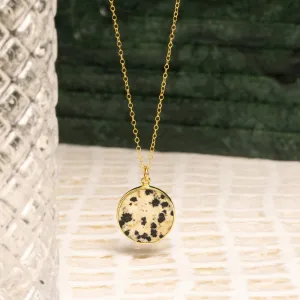 Dalmatian Jasper Disc Gold Pendant Necklace