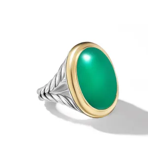 David Yurman Albion Oval Sterling Silver with 18K Yellow Gold and Green Onyx Ring - Size 6