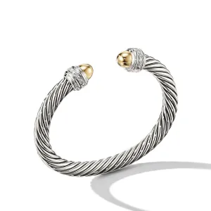 David Yurman Cable Bracelet with Gold Dome and Diamonds, 7mm