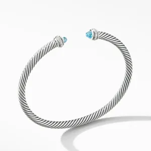 David Yurman Cable Classic Collection Bracelet with Blue Topaz and Diamonds, 4mm - Medium