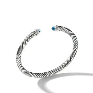 David Yurman Cable Classic Collection Bracelet with Blue Topaz and Diamonds, 5mm - Size Medium