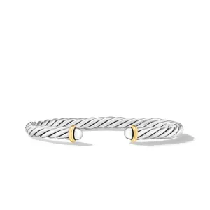 David Yurman Cable Cuff Sterling Silver with 14K Yellow Gold 6mm Bracelet - Small