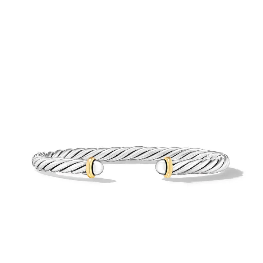 David Yurman Cable Cuff Sterling Silver with 14K Yellow Gold 6mm Bracelet - Small