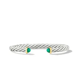 David Yurman Cable Cuff Sterling Silver with 14K Yellow Gold and Green Onyx 6mm Bracelet - Medium