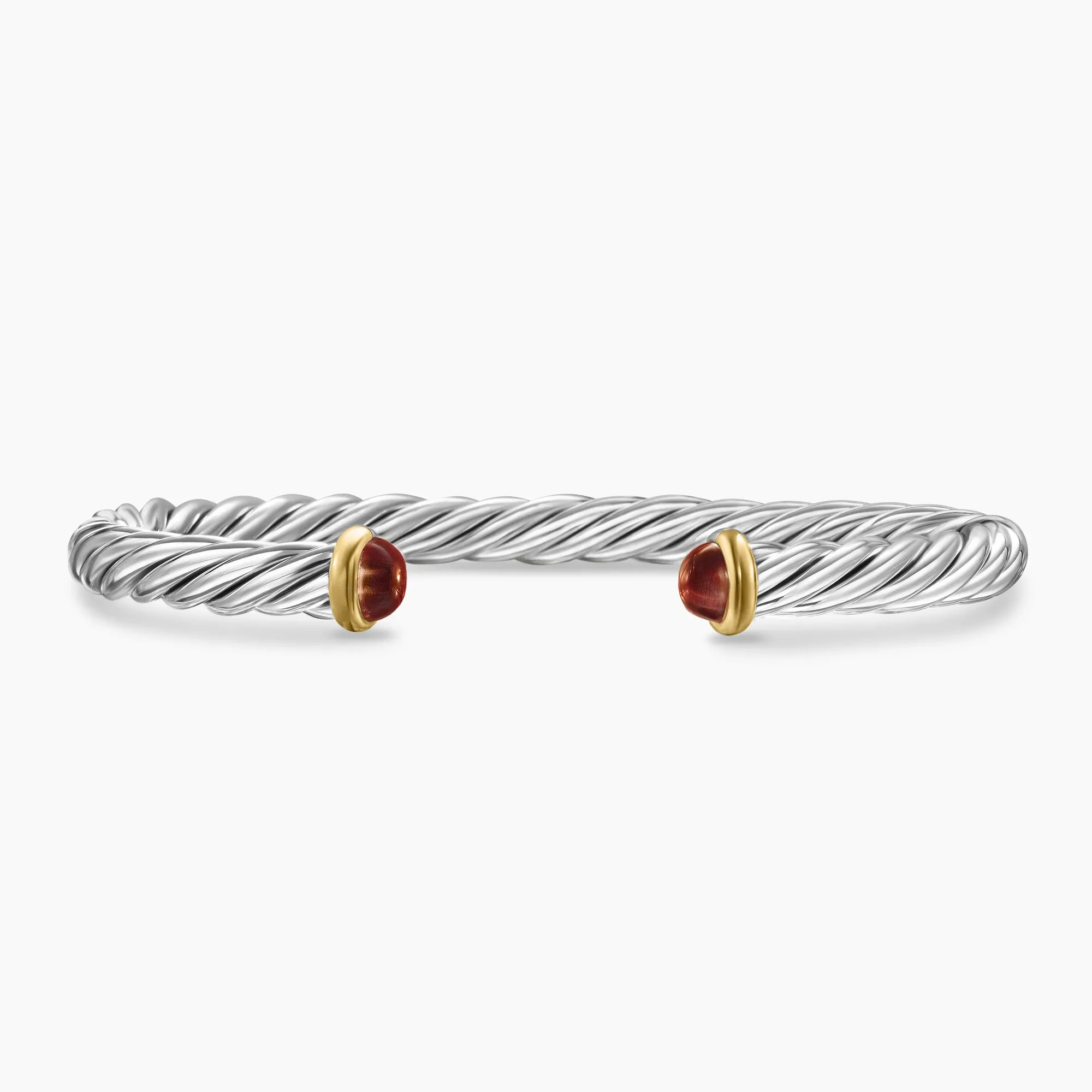 David Yurman Cable Sterling Silver with 14K Yellow Gold and Red Tiger's Eye 6mm Cuff Bracelet - Medium