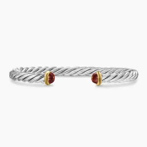 David Yurman Cable Sterling Silver with 14K Yellow Gold and Red Tiger's Eye 6mm Cuff Bracelet - Medium