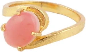 Designer Band Pink Chalcedony Gold Plated Single Stone Rings Gemstone Handmade Rings (Available 5,6,7,8,9)