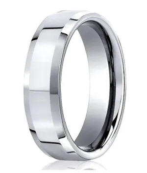 Designer Platinum Wedding Ring with Polished Finish and Beveled Edges | 6mm