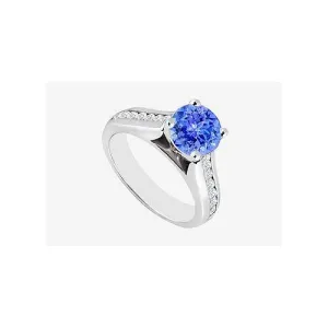 Diamond and Natural Tanzanite Engagement Ring in 14K White Gold 1.10 Carat TGW Diamond and Natural Tanzanite Engagement Ring in 14K White Gold 1.10 Carat TGW