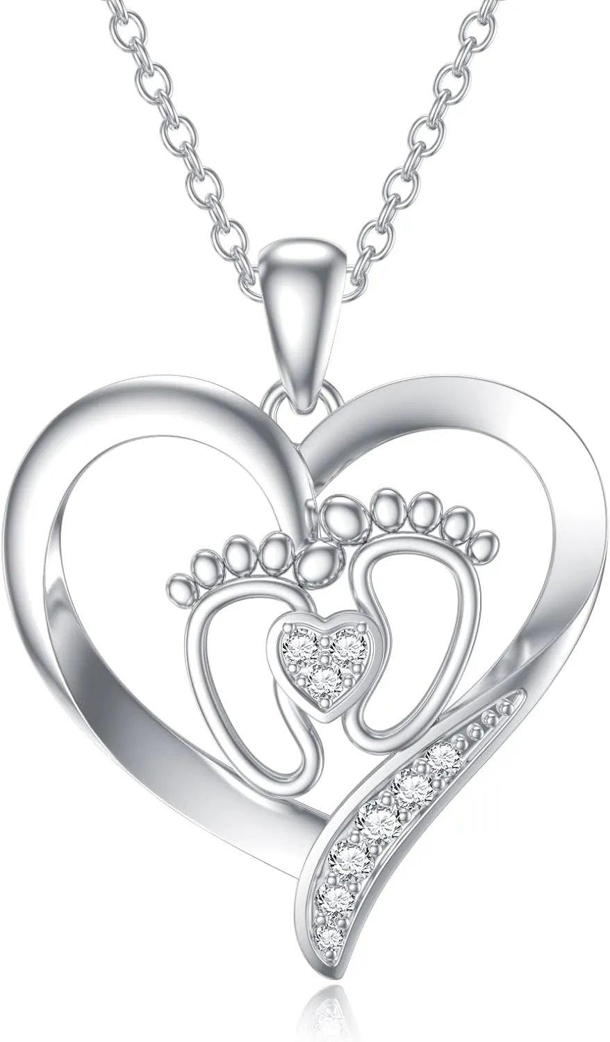 Diamond Baby Feet Necklaces for Women 925 Sterling Silver Mother Heart Pendant Baby Footprint Necklace for Mom-to-Be Gifts Diamond Jewelry