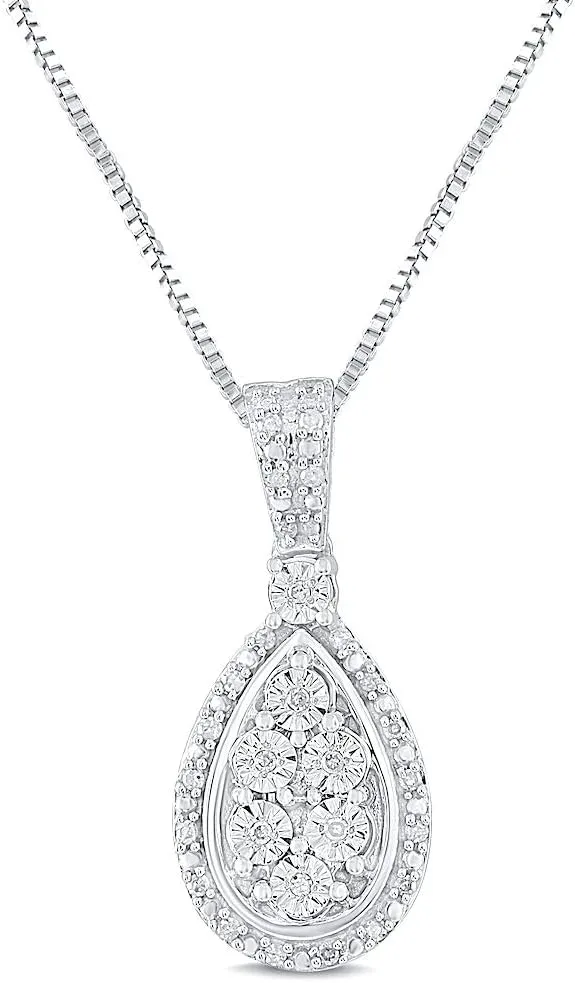 Diamond Pendant Necklace 1/10 cttw in Sterling Silver - 18 Inch Chain