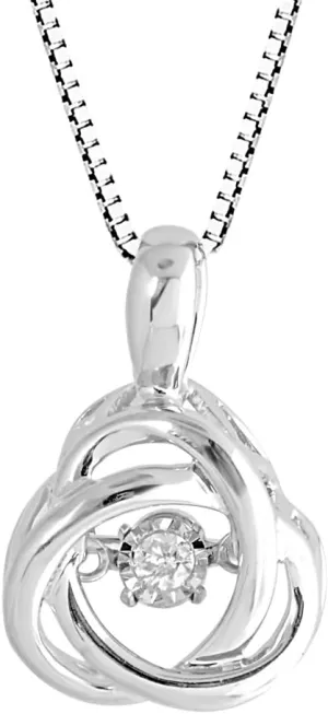 Diamond Pendant Necklace Dancing Diamond Love Knot - Sterling Silver, Yellow Gold Plated Silver, or Rose Gold Plated Silver-Natural Diamond-18 Inch Chain