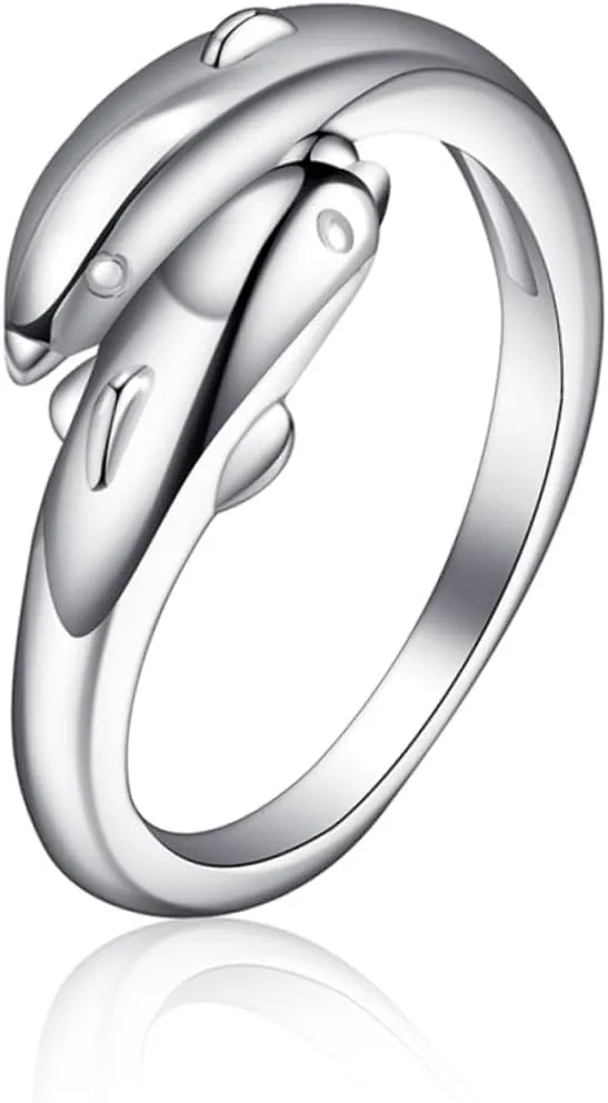 Didiseaon Female Dolphin Ring Double Dolphin Design Adjustable Ring for Women for Parties Weddings Daily Wear