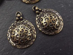 Dome Pendant, Unusual Pendant, Artisan Pendant, Tribal Pendant, Curl, Ethnic, Rustic Pendant, Bohemian, Boho, Antique Bronze, 2pcs