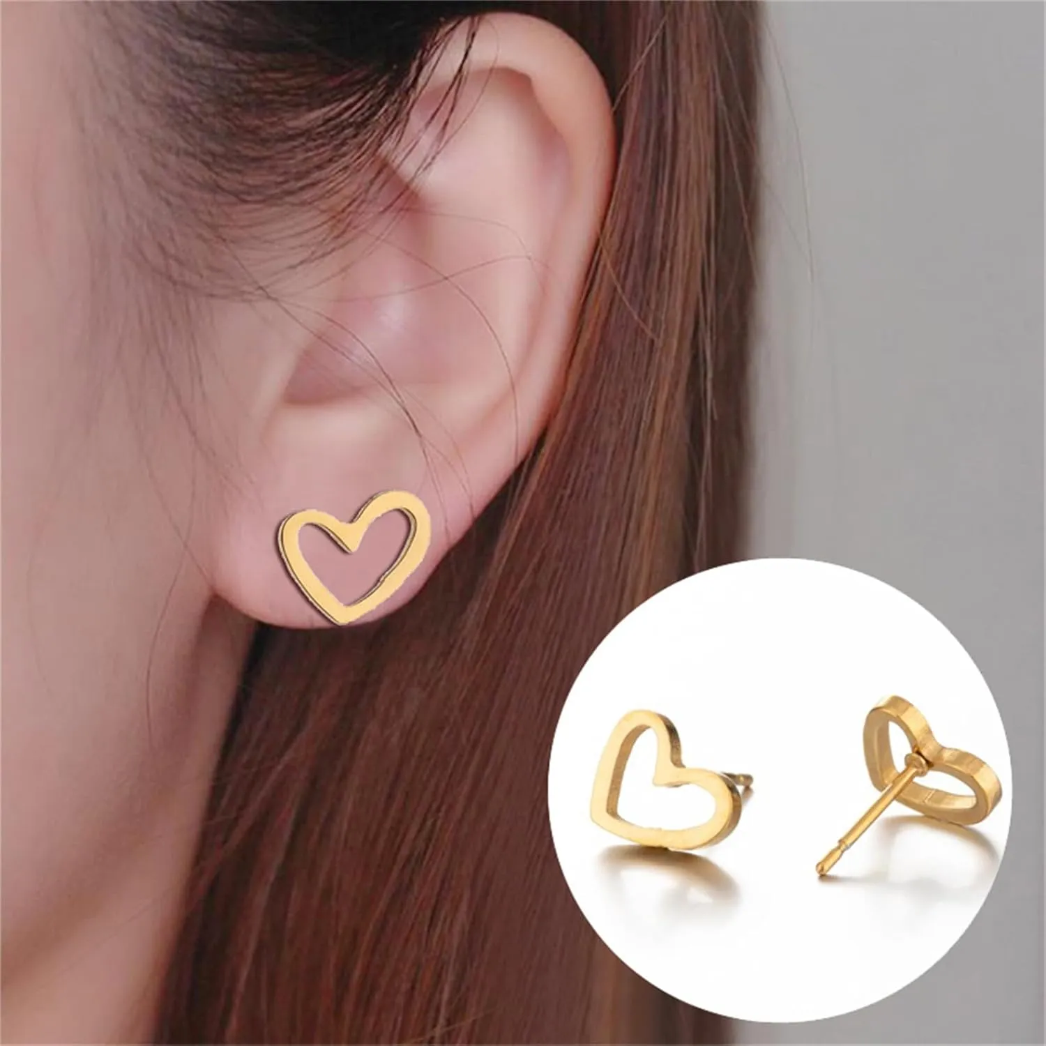 Dreuyet Mini Heart Stud Earrings Stainless Steel Tiny Small Cartilage Tragus Stud Earrings Dainty Love Heart Earrings for Women