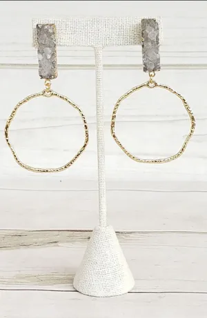 Druzy Rectangle Earring with Branch Circle