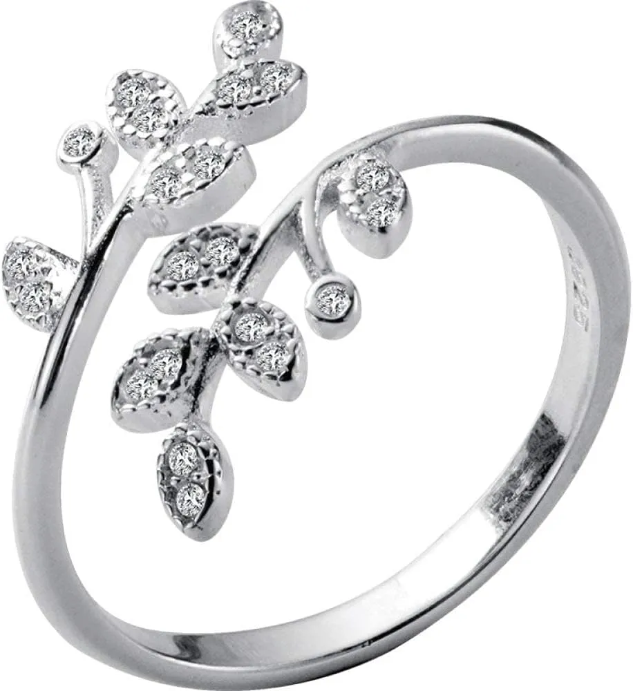 Earrings for Ladies Adjustable Ring Women, S925 Sterling Metal Leaf Inlaid Cubic Zirconia Fashion Adjustable Open Knuckle Tail Ring Finger