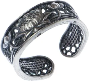 Earrings for Ladies Adjustable Ring Women, S925 Sterling Metal Retro Distressed Hollow Bud Nation Adjustable Open Knuckle Tail Ring Finger