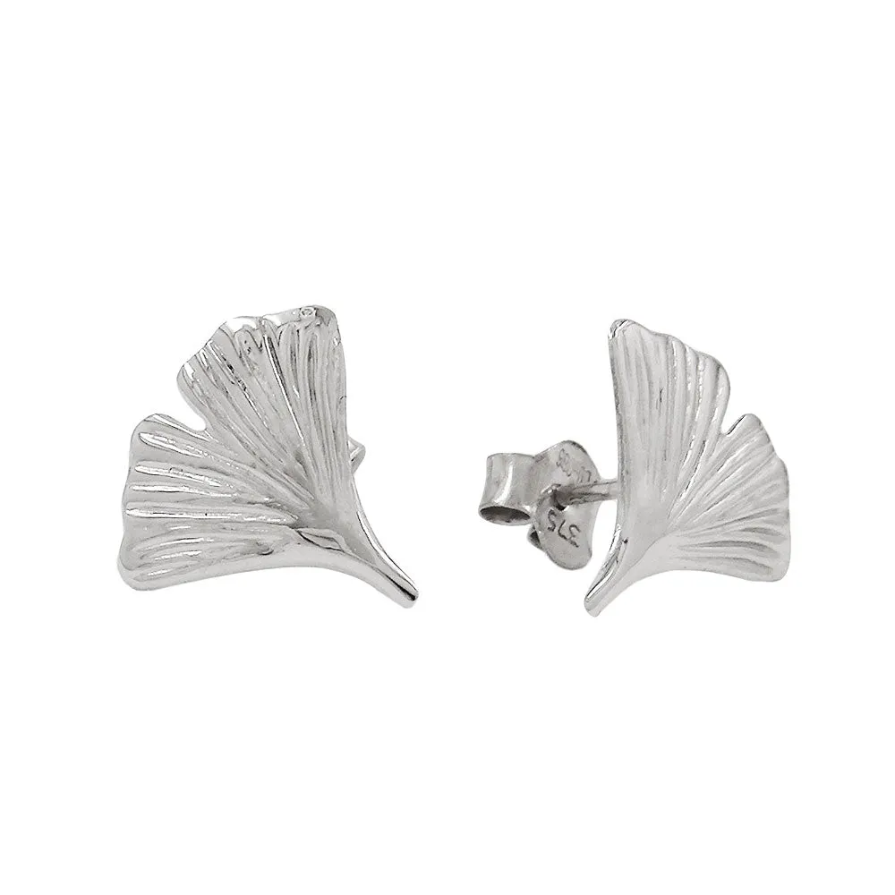 earrings ginkgo leaf 9k white gold