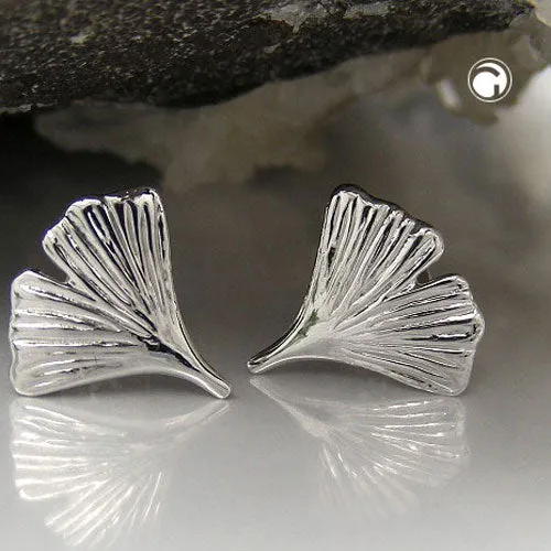 earrings ginkgo leaf 9k white gold